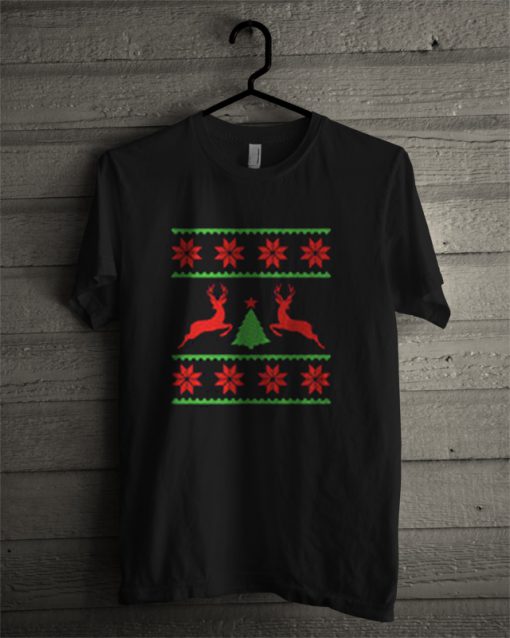 Deer Christmas Black T Shirt