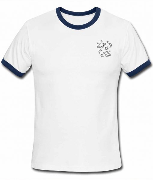 Feminino Com Viés Space Planetas Ringer T Shirt