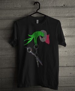 Grinch hand holding Hair Scissors Christmas T Shirt