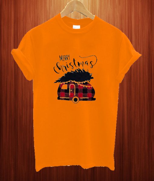 Merry Christmas Plaid Car Cream T Shirt