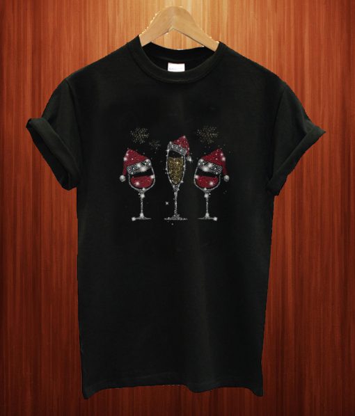 Merry Christmas Three Glass Wine T Shirt