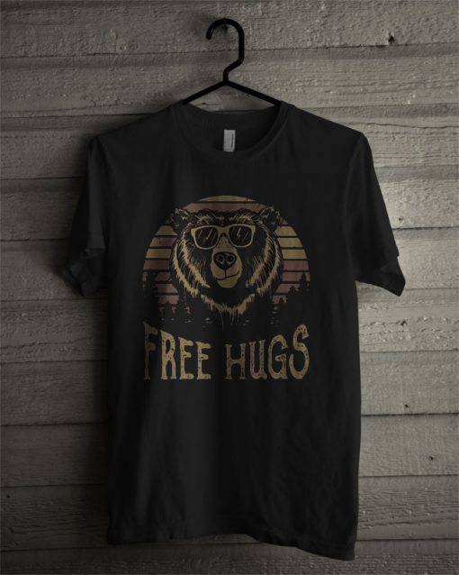 Retro Sunset Bear Free Hugs T Shirt