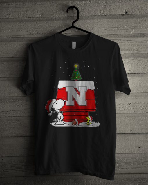 Snoopy Xmas Football Nebraska Cornhuskers T Shirt