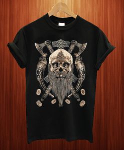 Vikings Skull Beard Runes Axe Short Sleeve T Shirt