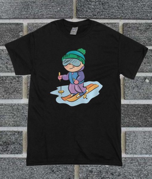 Cartoon Kid Skiing T Shirt