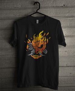Cyberpunk 2077 Samurai Skull Flames Logo T Shirt