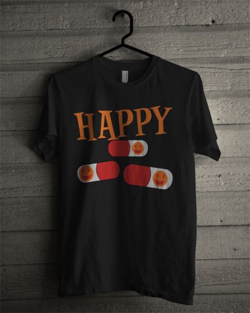 Gray Happy Pill With Word T Shirt