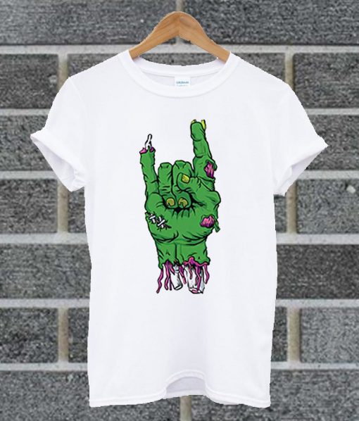 Green Undead Zombie Hand Rock T Shirt