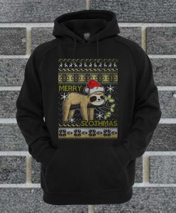 Merry Slothmas And Red Hat Christmas Hoodie