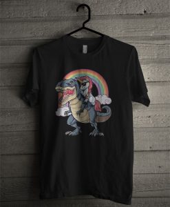 Unicorn Riding Dinosaur T Rex T Shirt