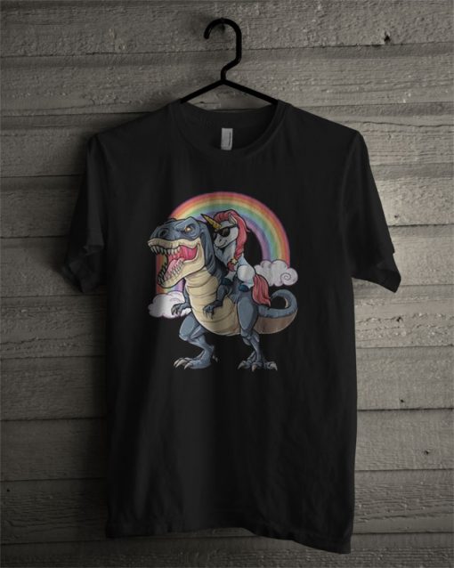 Unicorn Riding Dinosaur T Rex T Shirt
