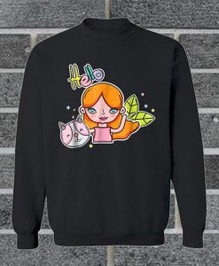 Hello Girl with Kitty Funny Humor Sweatshirt