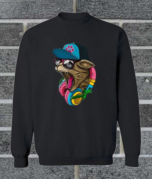 Crazy DJ Cat Funny Sweatshirt