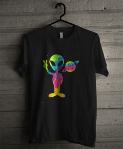 Vintage Retro 1970s Tie Dye Groovy Alien Peace T Shirt