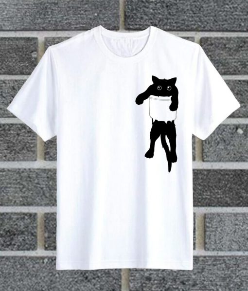 Hang Loose Black Cat Pocket T Shirt