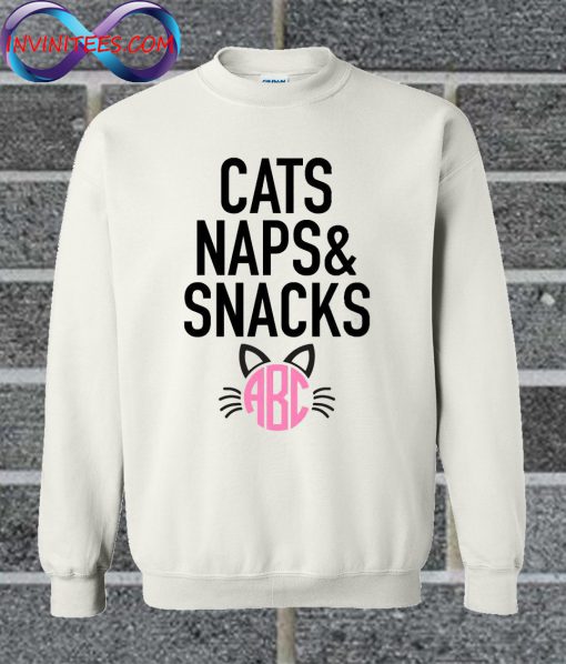 Monogrammed 'Cats, Naps & Snacks Sweatshirt
