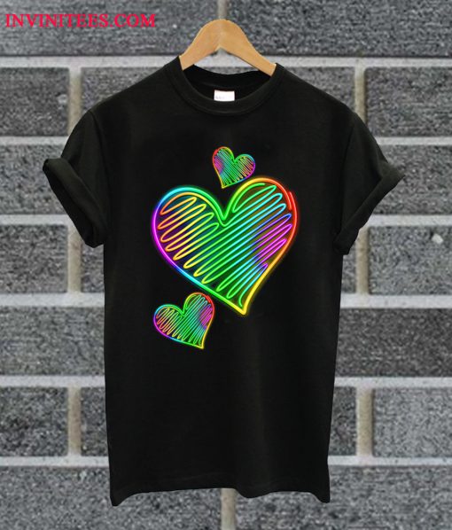 Heart Love Neon Rainbow Colors T Shirt