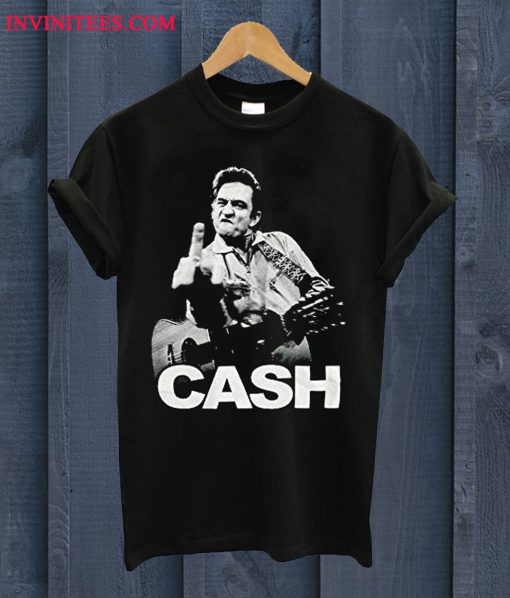 Johnny Cash Flipping the Bird Finger Black Adult T Shirt