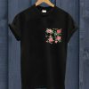 Red & Black Vintage Rose Floral Print Pocket T Shirt