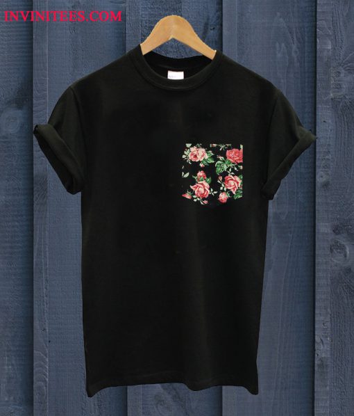 Red & Black Vintage Rose Floral Print Pocket T Shirt