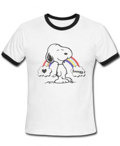 Snoopy Cropped Rainbow White Ringer T Shirt