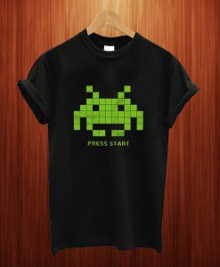 Space Invaders For Gamers With Green Print T Shirt