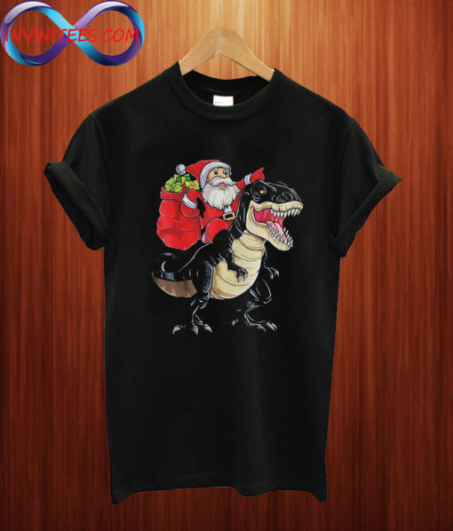 Santa Claus Riding T-Rex Dinosaur Christmas T Shirt