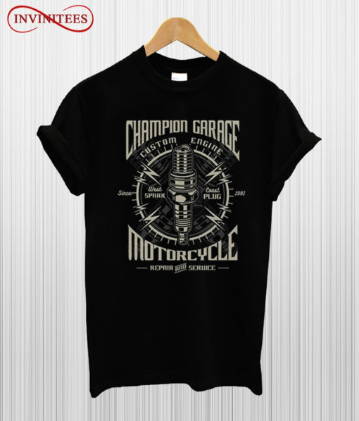 Spark Plug Champion garage motorcycles T Shirt