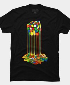 Rainbow Abstraction melted rubix cube t shirt qn