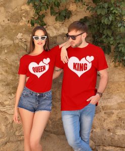 King Queen Heart Couple T-Shirts thd
