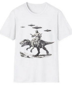 Jesus Riding Dinosaur T Shirt thd