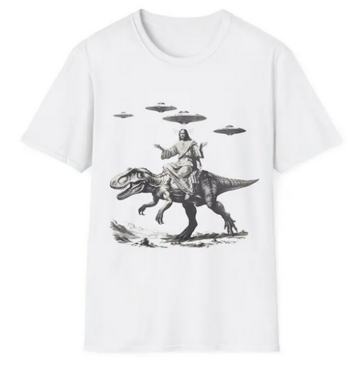 Jesus Riding Dinosaur T Shirt thd